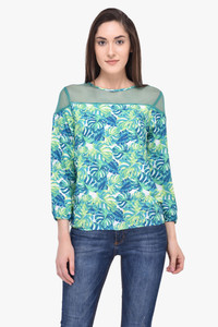 Mayra Party 3/4th Sleeve Printed Women's Green Top