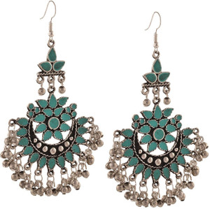 BNB Oxidized Silver Afghani Tribal Dangler Hook Brass Chandbali Earring