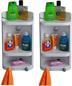 BathDeal Caddy Small Corner Cabinet - White (Set of 2) Polypropylene Wall Shelf