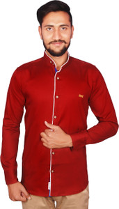 VERO LIE Men's Solid Casual Linen Maroon Shirt
