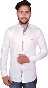 Duenite Men's Solid Casual White Shirt
