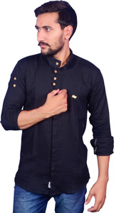 Duenite Men's Solid Casual Black Shirt