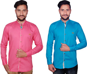 VERO LIE Men's Solid Casual Blue Shirt