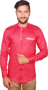 Duenite Men's Solid Casual Pink Shirt