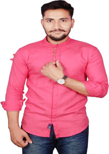 vero lie Men's Solid Casual Pink Shirt