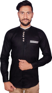 Duenite Men's Solid Casual Black Shirt