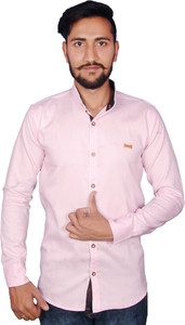 Duenite Men's Solid Casual Pink Shirt