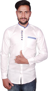 Duenite Men's Solid Casual White Shirt