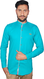 Duenite Men's Solid Casual Green Shirt