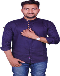 vero lie Men's Solid Casual Dark Blue Shirt