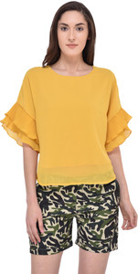 Mayra Party 3/4th Sleeve Solid Women's Yellow Top