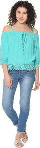 hrikshika fashion Casual 3/4th Sleeve Solid Women's Light Green Top