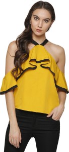 Marzeni Casual Short Sleeve Solid Women's Yellow Top