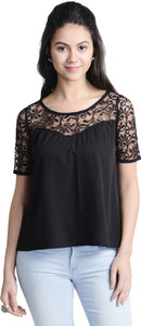 @499 Casual Short Sleeve Solid Women's Black Top