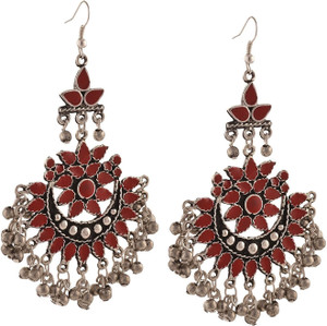 BNB Oxidized Silver Afghani Tribal Dangler Hook Brass Chandbali Earring