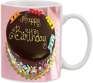 Jmdprints Personalized Happy Birthday Cake Printed White Ceramic