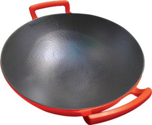 Alda Enamelled Cast Iron Wok with Glass Lid Kadhai 3 L