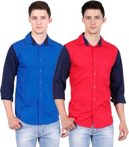 Ojass Men's Solid Casual Blue, Red Shirt