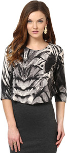 La Zoire Party 3/4th Sleeve Printed Women's Black Top