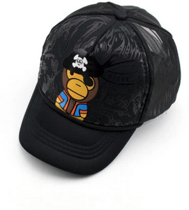 Friendskart Printed Half Net Baseball Cap Front Side Printed Monkey In Black Colour For Boys And Girls Cap