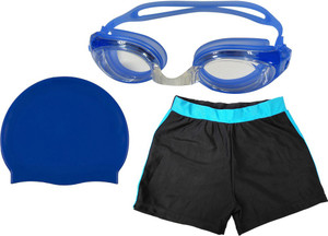 Golddust Swimming Goggles, Silicone Cap with Kids Swim Shorts Swimming Kit