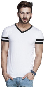 Tripr Solid Men's V-neck White T-Shirt