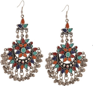 Bsquare Oxidized Silver Tribal Dangler Brass Chandbali Earring