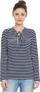 Miss Chase Casual Full Sleeve Striped Women's Dark Blue, White Top