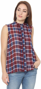 Martini Casual Sleeveless Checkered Women's Blue Top