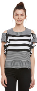 Miss Chase Casual Half Sleeve Striped Women's Black, White Top