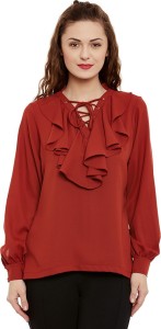 Miss Chase Formal Full Sleeve Solid Women's Maroon Top