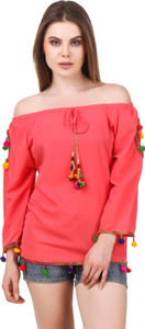 Wiser Casual 3/4th Sleeve Embroidered Women's Red Top