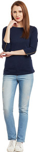 Miss Chase Casual 3/4th Sleeve Solid Women's Dark Blue Top