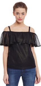 Miss Chase Party Half Sleeve Solid Women's Black Top