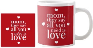 giftsmate birthday gifts for mother | all you need is love ceramic mug(330 ml, pack of 2)