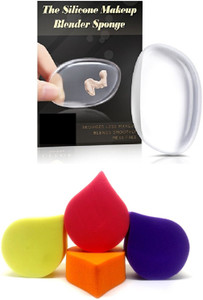Out Of Box Pure Silicone Makeup Jelly Liquid Foundation Applicator And Pack Of 4 Imported Make Up Blending Cosmetic Conceler Powder Sponge Puff