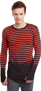 Fugazee Lifestyle Striped Men's Round Neck Red, Black T-Shirt