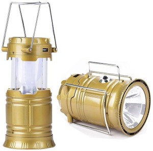 MM Solar Powered LED Rechargeable Lantern with three way power option - Solar Power or AABatteries or AC Power. Emergency Light Lamp Torch Gold Plastic Lantern