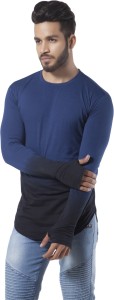 Fugazee Lifestyle Solid Men's Round Neck Blue, Black T-Shirt