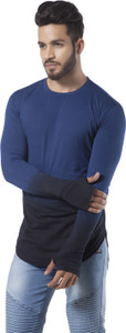 Fugazee Lifestyle Solid Men's Round Neck Blue, Black T-Shirt
