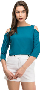 LA ATTIRE Casual 3/4th Sleeve Solid Women's Blue Top