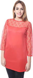 Crease & Clips Casual 3/4th Sleeve Solid Women's Red Top