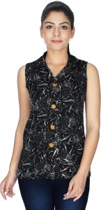 Crazy Style Casual Sleeveless Printed Women's Black Top