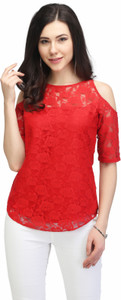 Eavan Casual Half Sleeve Lace Women Red Top