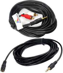 Redeemer Combo of 5 Meter 2 RCA To Male 3.5mm Stereo Audio AND 5 Meter 3.5mm Extension AUX Cable