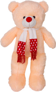 ToynJoy 3 Feet Ravishing Peach Teddy bear Stuffed Toy With Muffler - 85 cm