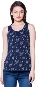 Maniac Casual Sleeveless Printed Women's Dark Blue Top