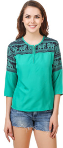 Delux Look Casual 3/4th Sleeve Printed Women's Blue Top