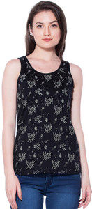 Maniac Casual Sleeveless Printed Women's Black Top