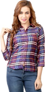 Mosho Casual 3/4th Sleeve Checkered Women's Multicolor Top